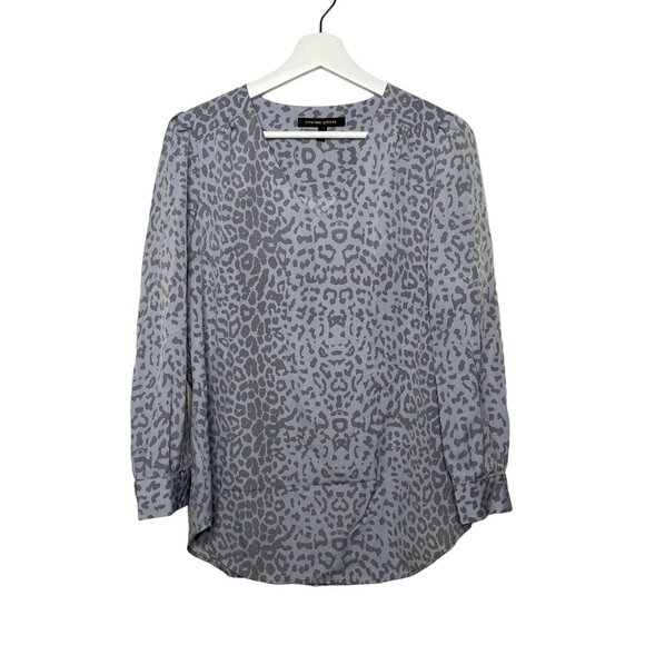 Cynthia Steffe Gray Animal Print V Neck Long Sleeve Blouse Top Small - Picture 8 of 8
